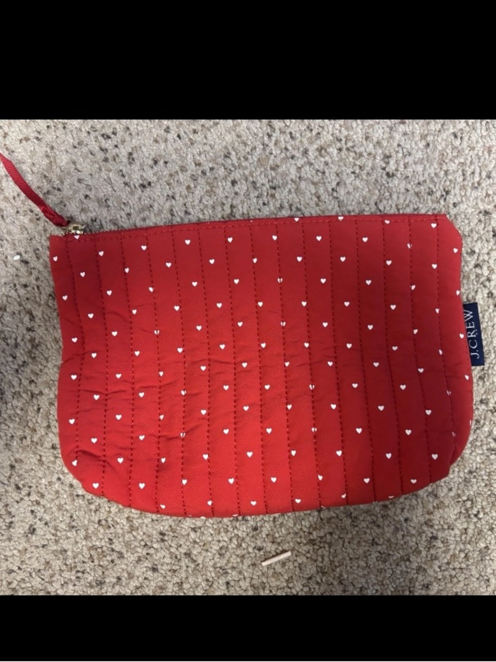 J. Crew Red Quilted Heart Cosmetic Bag Makeup Pouch Zip Case Red White Rare NWT